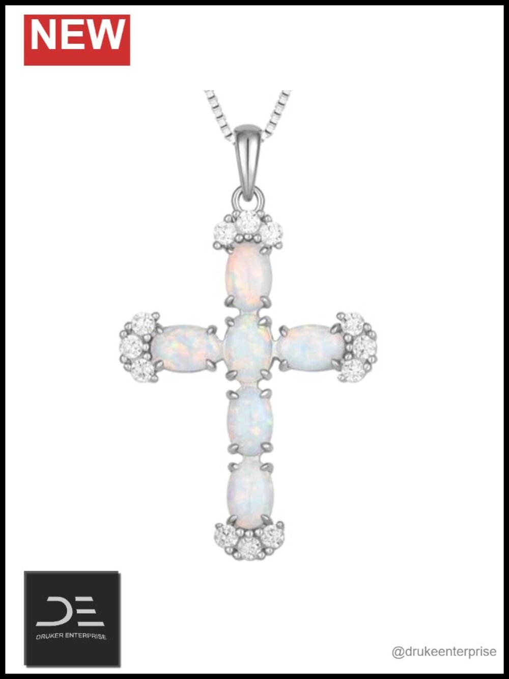 Sterling Silver Created Opal Cross Necklace for Women 18 Inch Chain Religious